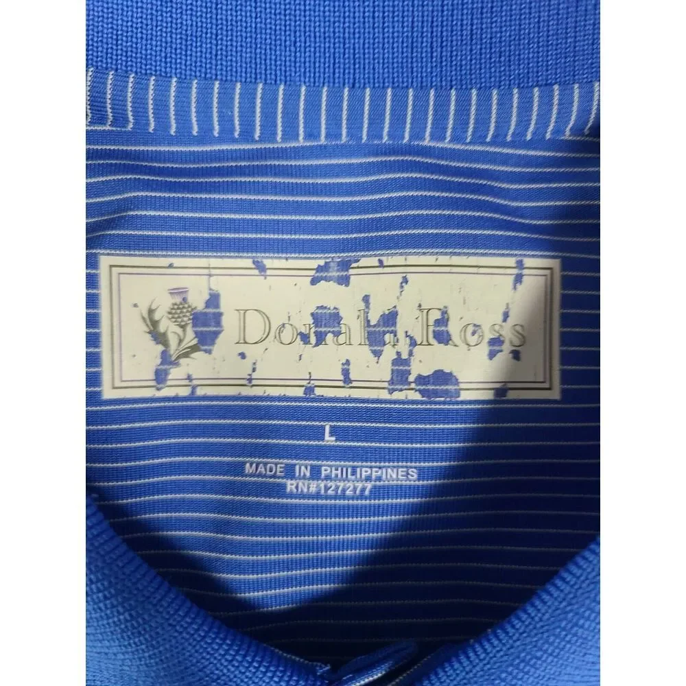Donald Ross Shirt‎ Mens Large Blue Pin Stripe Polo Golf Performance Logo